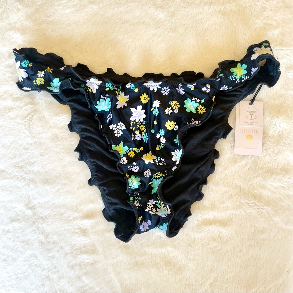 Shade & Shore Floral Ruffle Cheeky Bikini Bottom